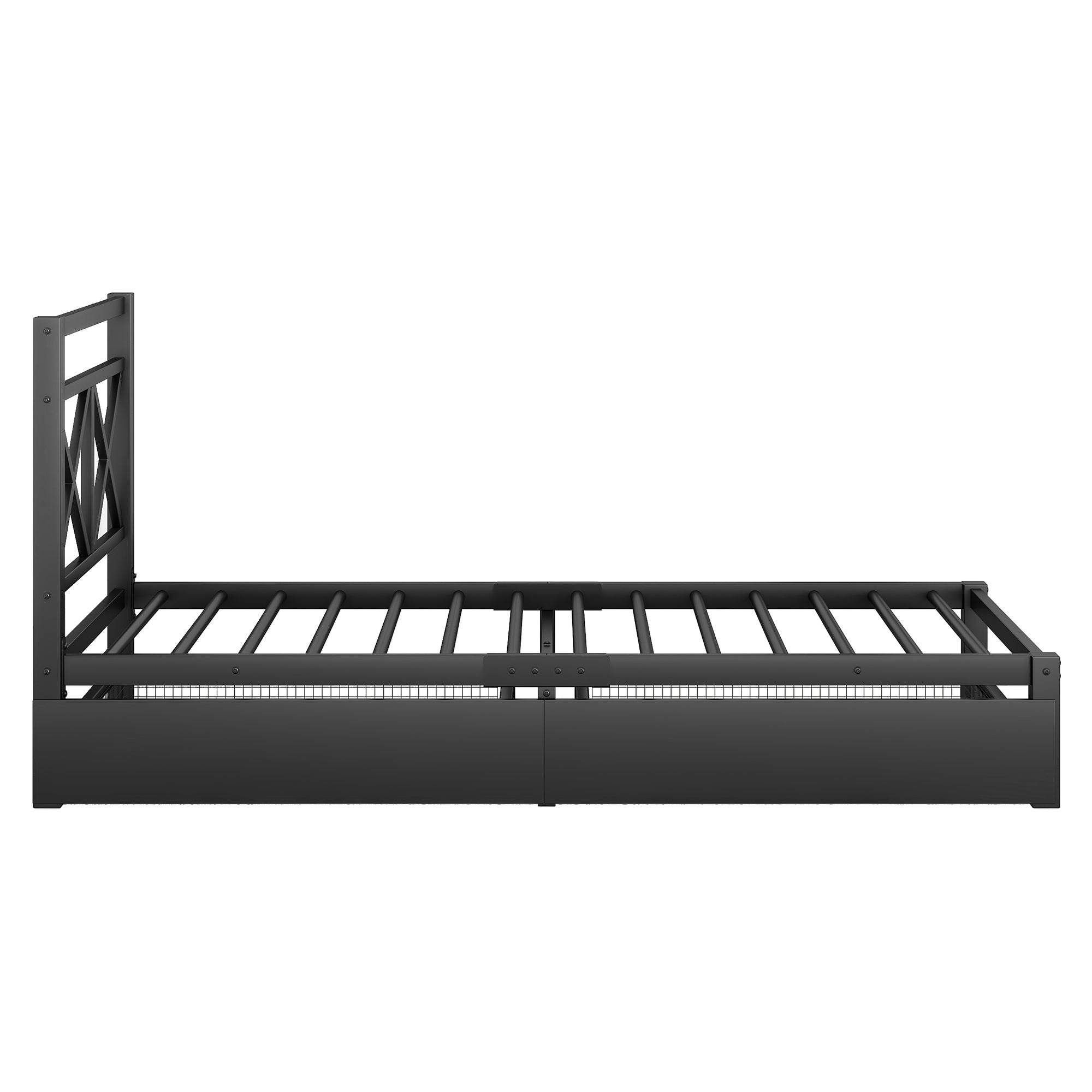 Metal Twin Size Platform Bed with Two Drawers for Kids Room, Black