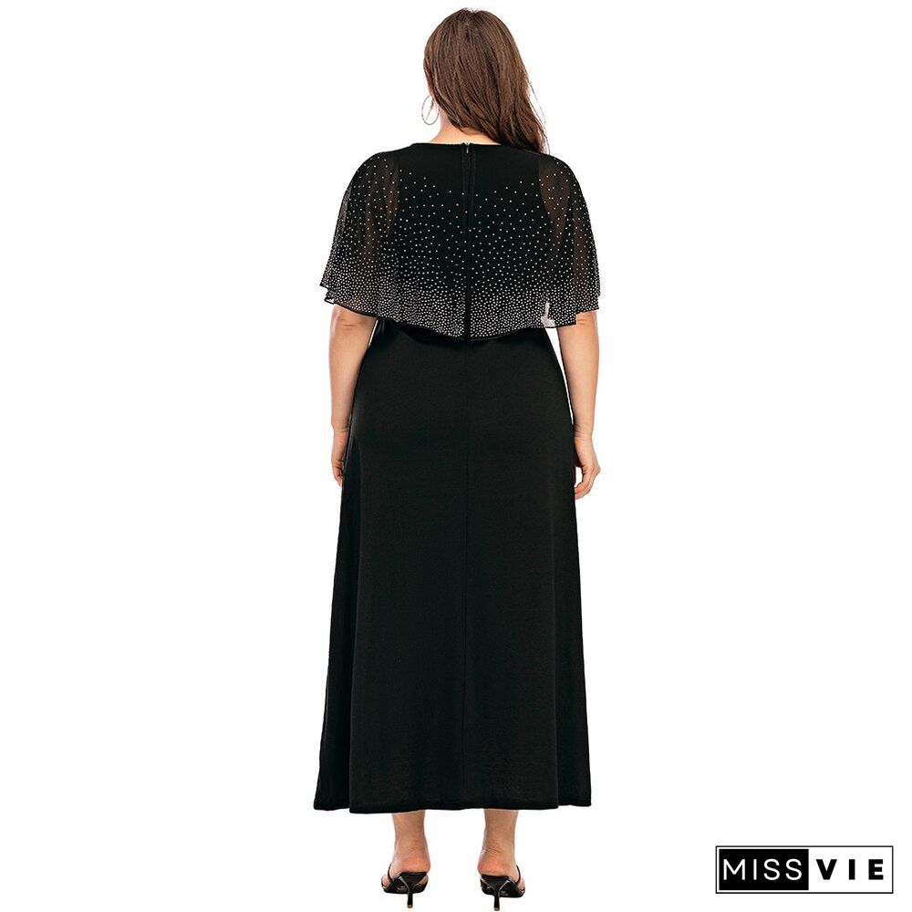 Sale 6Xl Cloak Sleeves Dress Women Elegant Plus Size Dress Bling Black Party Vestido Sheath Femme Robe Maxi Long Dresses D30