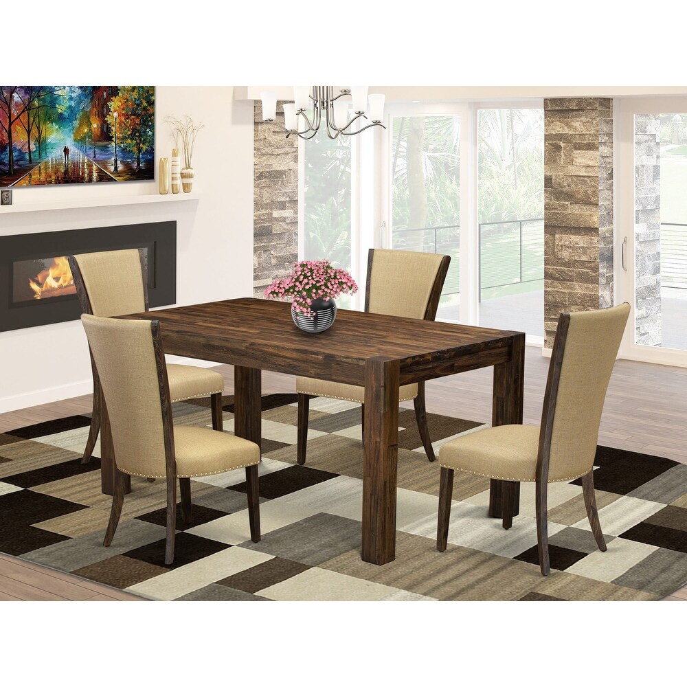 East West Furniture Dining Room Furniture Set  a Rectangle Wood Dining Table and Linen Fabric Chairs  (Finish   Pieces Options)