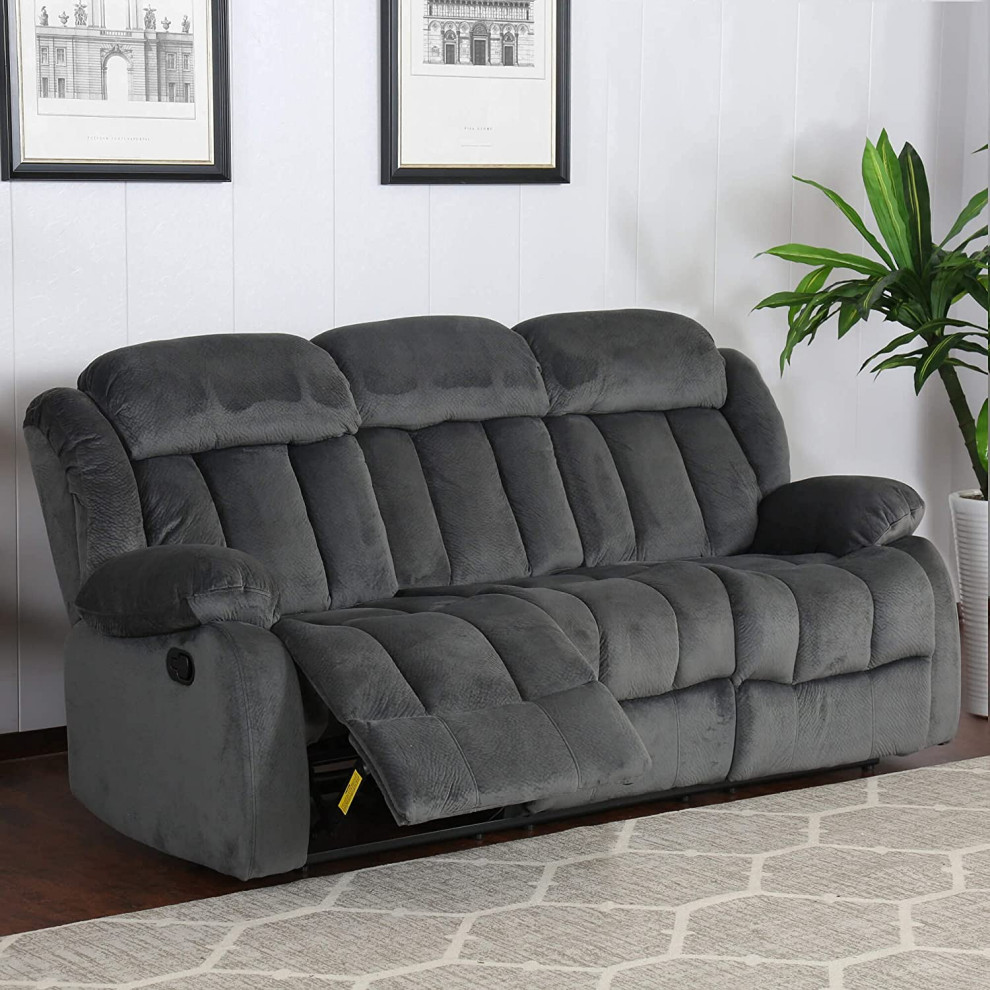 Contemporary Reclining Sofa  Unique Tufted Microsuede Upholstery  Charcoal Gray   Transitional   Sofas   by Decor Love  Houzz