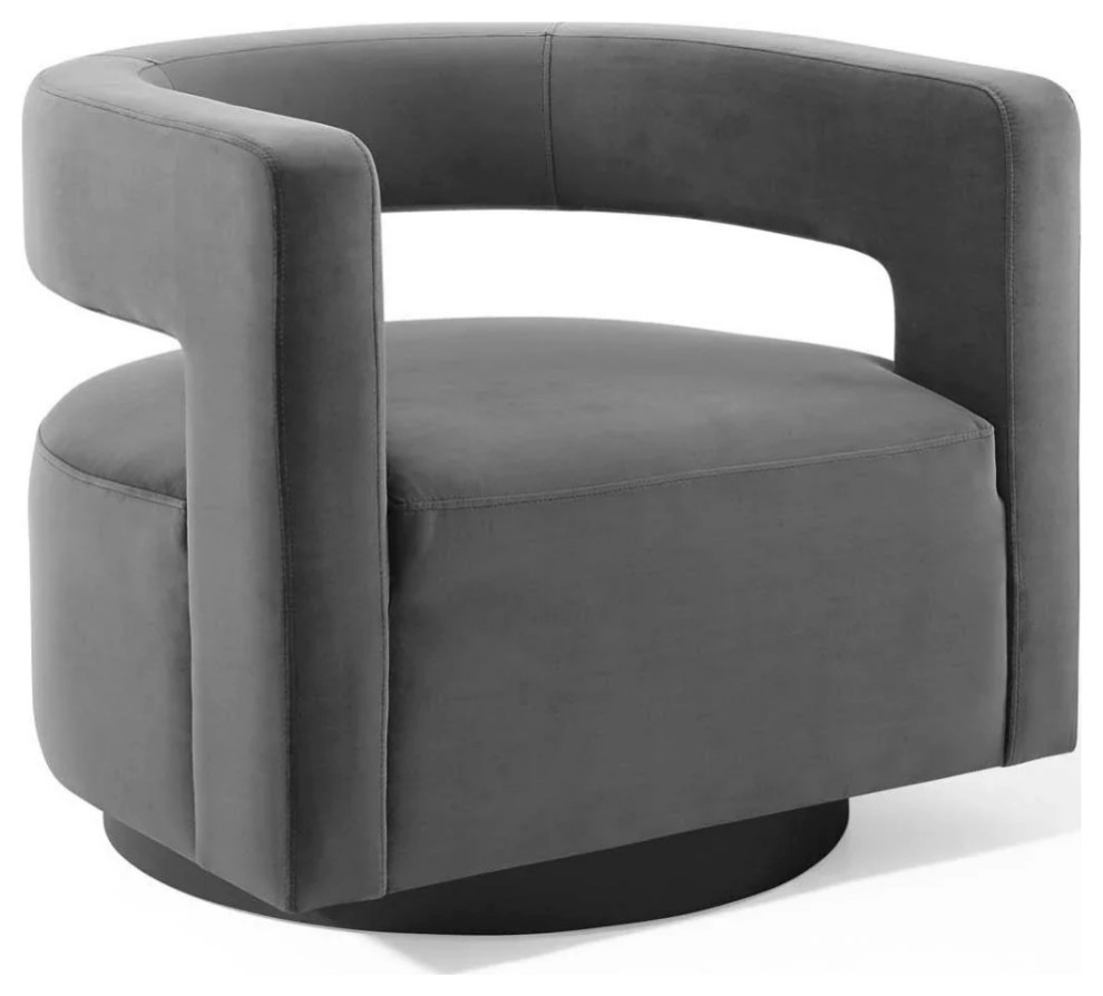 Atlas Grey Cutaway Performance Velvet Swivel Armchair   Transitional   Armchairs And Accent Chairs   by Virgil Stanis Design  Houzz