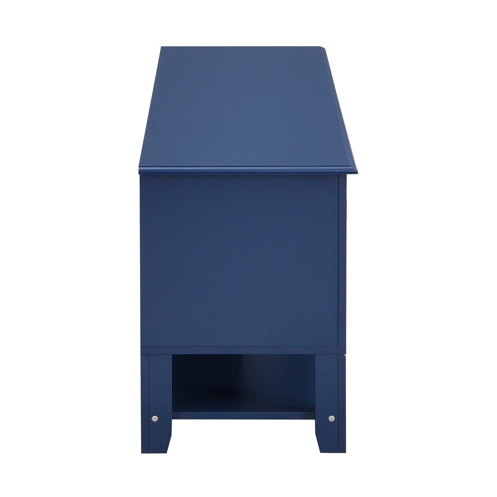 Multifunctional Storage TV Stand for Livingroom  Slight Design Entertainment Center with 2 Drawers and 2 Tier Shelves  Blue