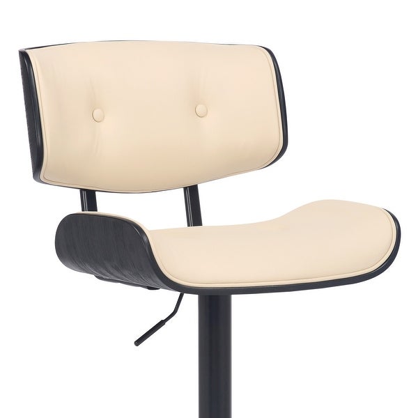 Adjustable Cream Tufted Faux Leather and Black Wood Swivel Barstool. - 46