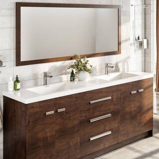 Eviva Lugano 84 in. W x 19 in. D x 34 in. H Double Bathroom Vanity in Rosewood with White Acrylic Top with White Sinks EVVN1900-8-84RSWD