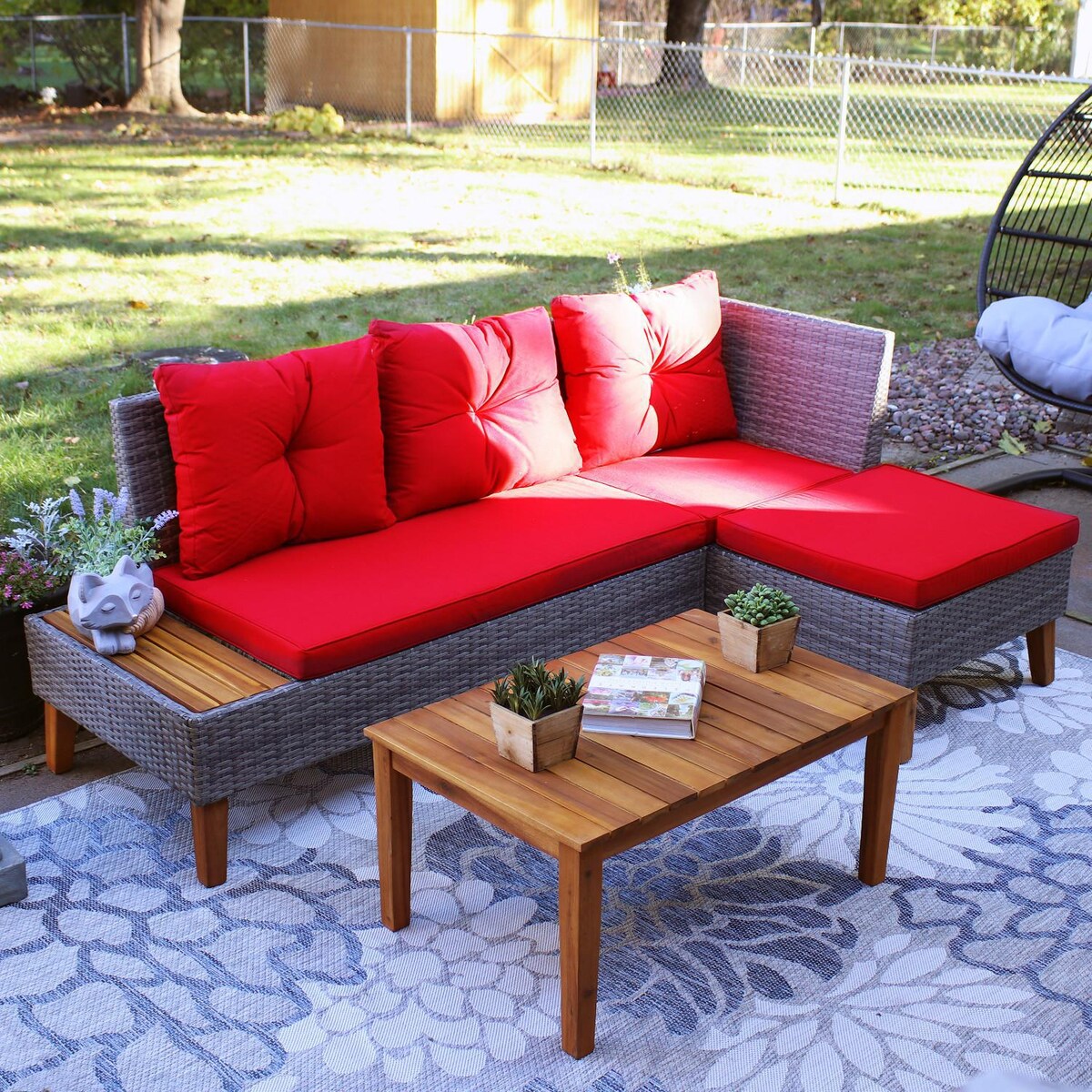 Ultimate Patio 2-Piece Resin Wicker Patio Sectional Set W/ Acacia Coffee Table