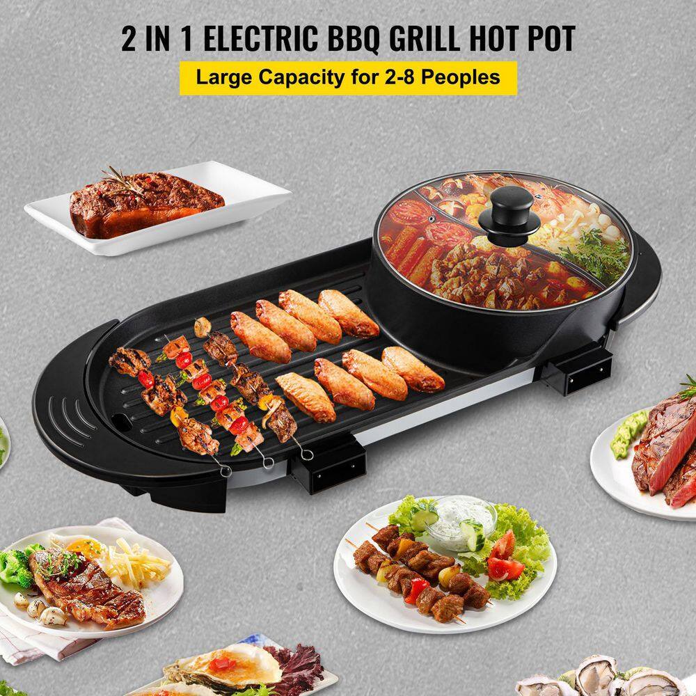 VEVOR 2 in 1 BBQ Grill and Hot Pot 72 sq. in. Aluminum Alloy Electric BBQ Stove Grill Pot for Family Dinner Friends Party DGNH2400W110VQVVFV1