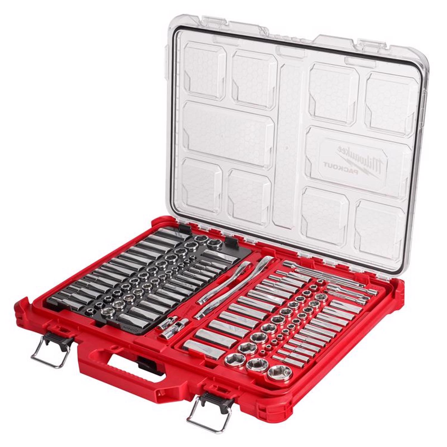 MW PACKOUT 1/4 and 3/8 in. drive Metric and SAE 106 Piece Mechanics Ratchet and Socket Set 90