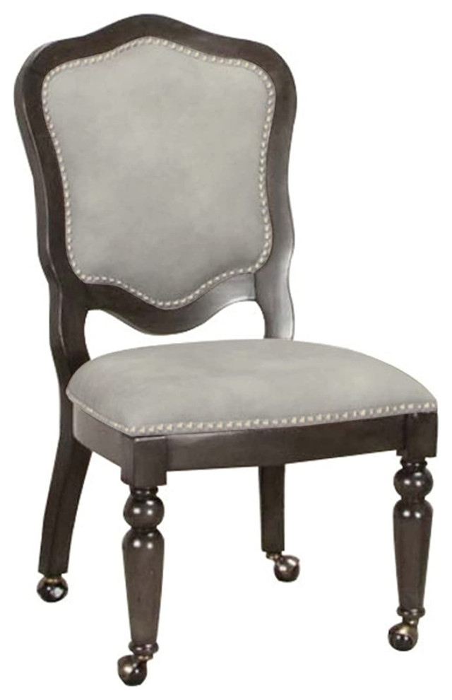 Transitional Armless Dining Chair  Padded Seat With Nailhead Trim  ampWheels  Gray   Traditional   Armchairs And Accent Chairs   by Declusia  Houzz