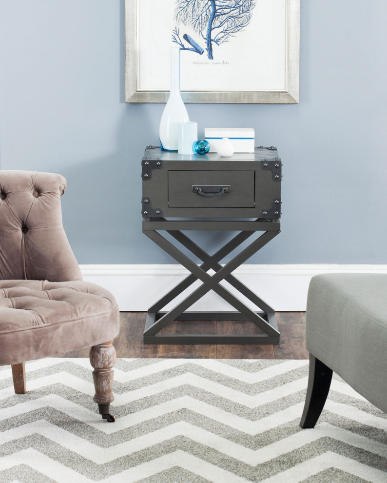 Mullins Accent Table With Storage Drawer  Gray   Industrial   Side Tables And End Tables   by Rustic Home Furniture Deco  Houzz