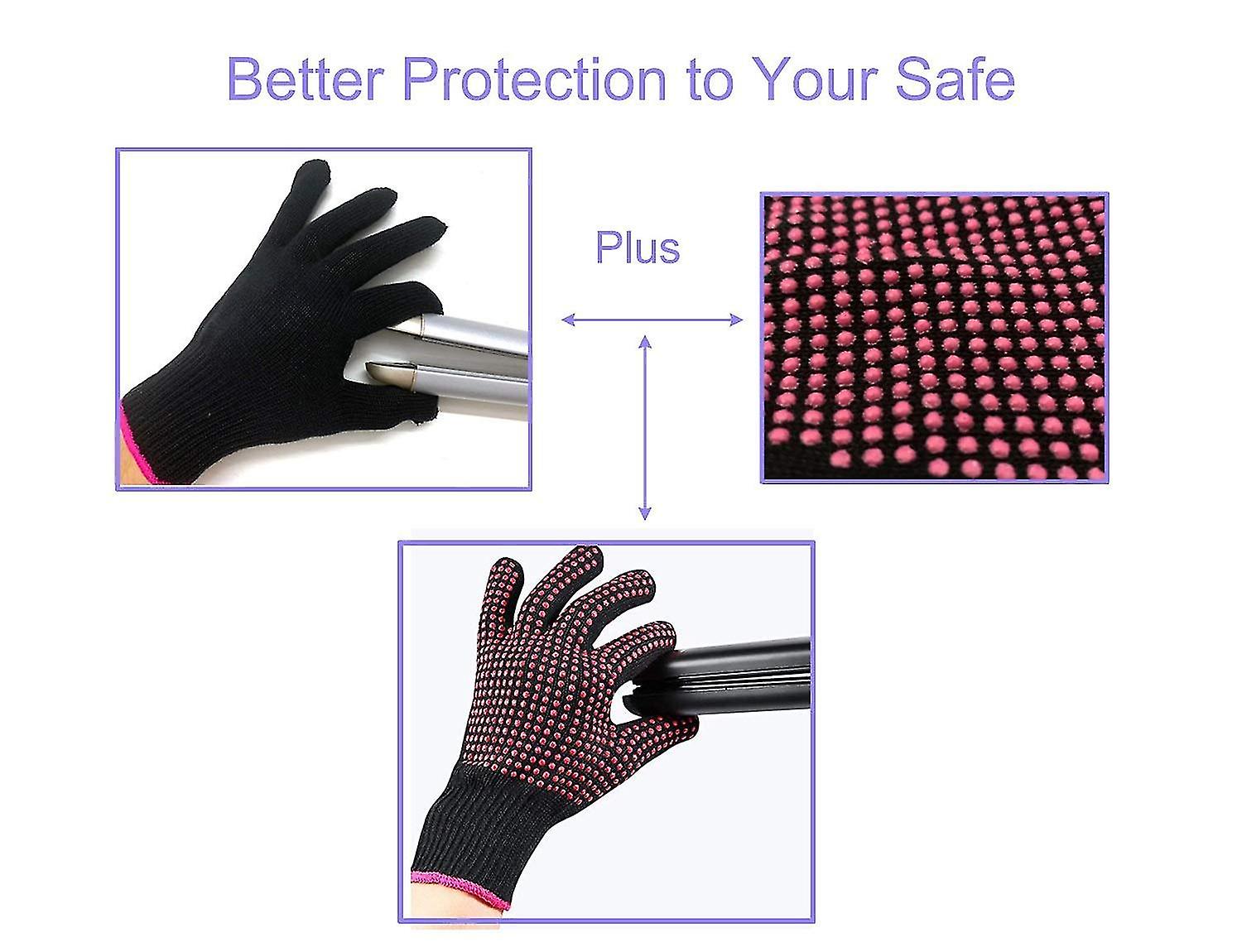 2 Professional Heat Resistant Glove Non Slip Silicone Bump For Hair Styling Heat