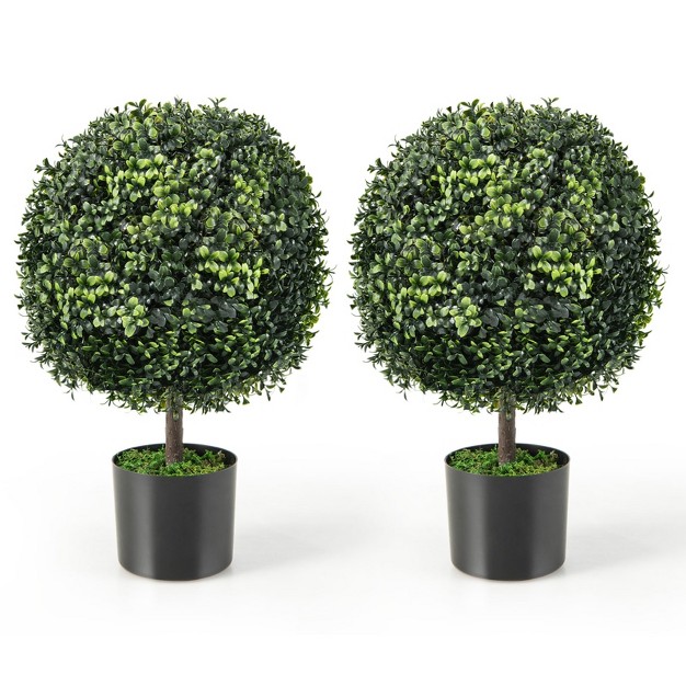 Costway 2pc 22'' Artificial Boxwood Topiary Ball Tree Office Garden Patio Desk Decoration