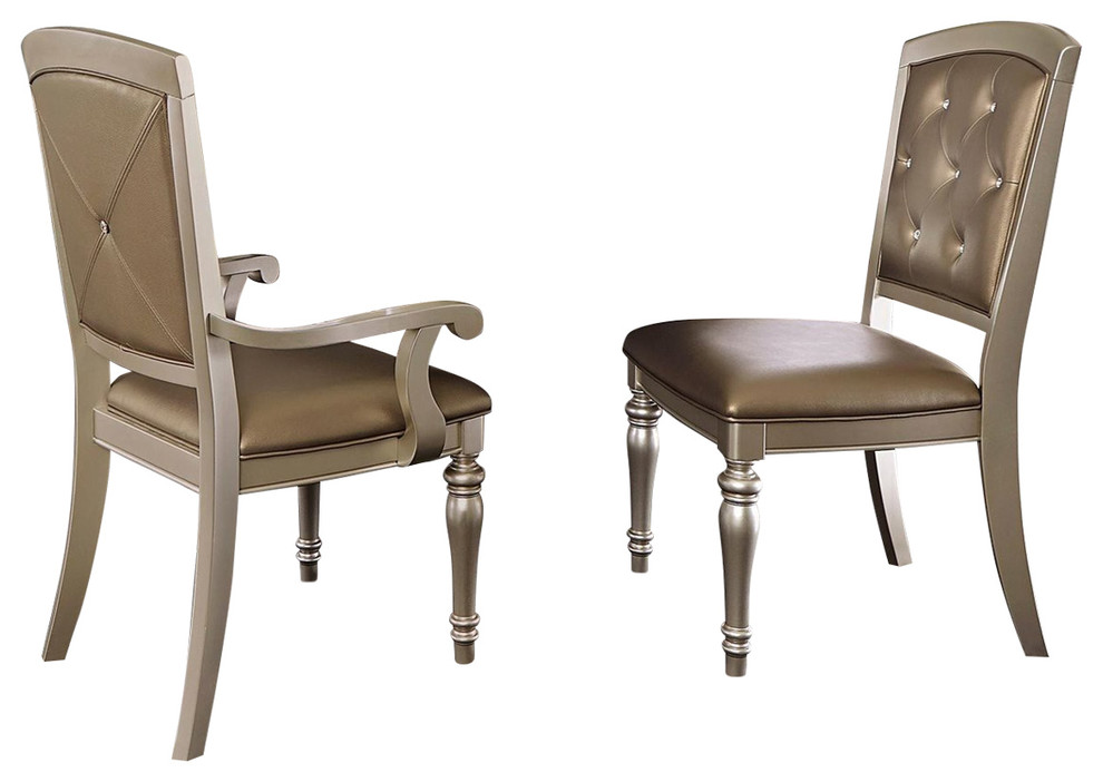 Oksana Crystal Button Tufted 2 Dining Arm Chair  Champagne   Traditional   Dining Chairs   by AMOC  Houzz