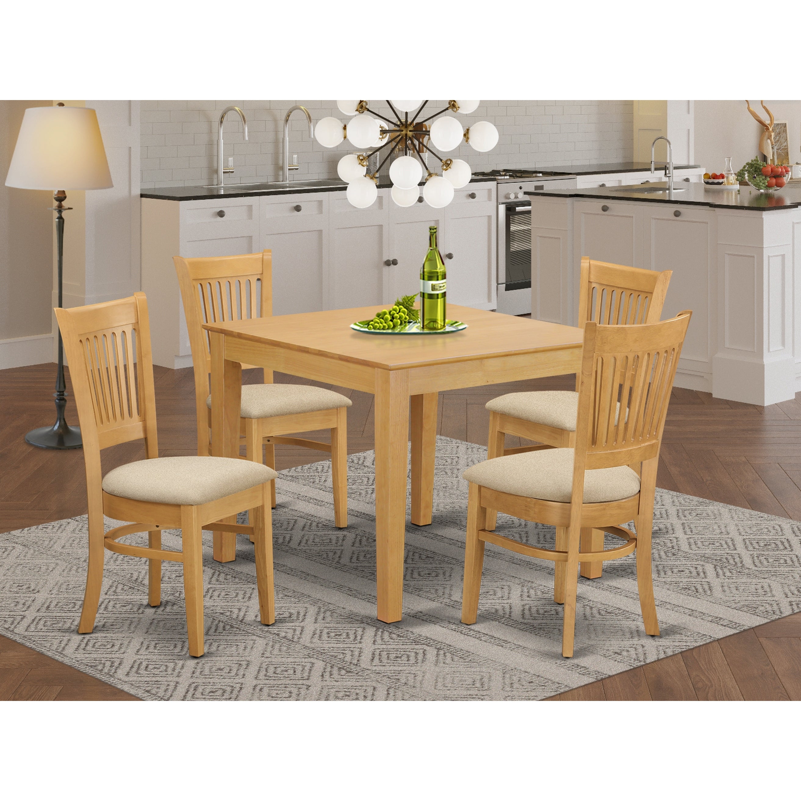 Wood Dining Set - a Square Kitchen Table and Dining Room Chairs Set - Oak Finish (Seat's Type Options)