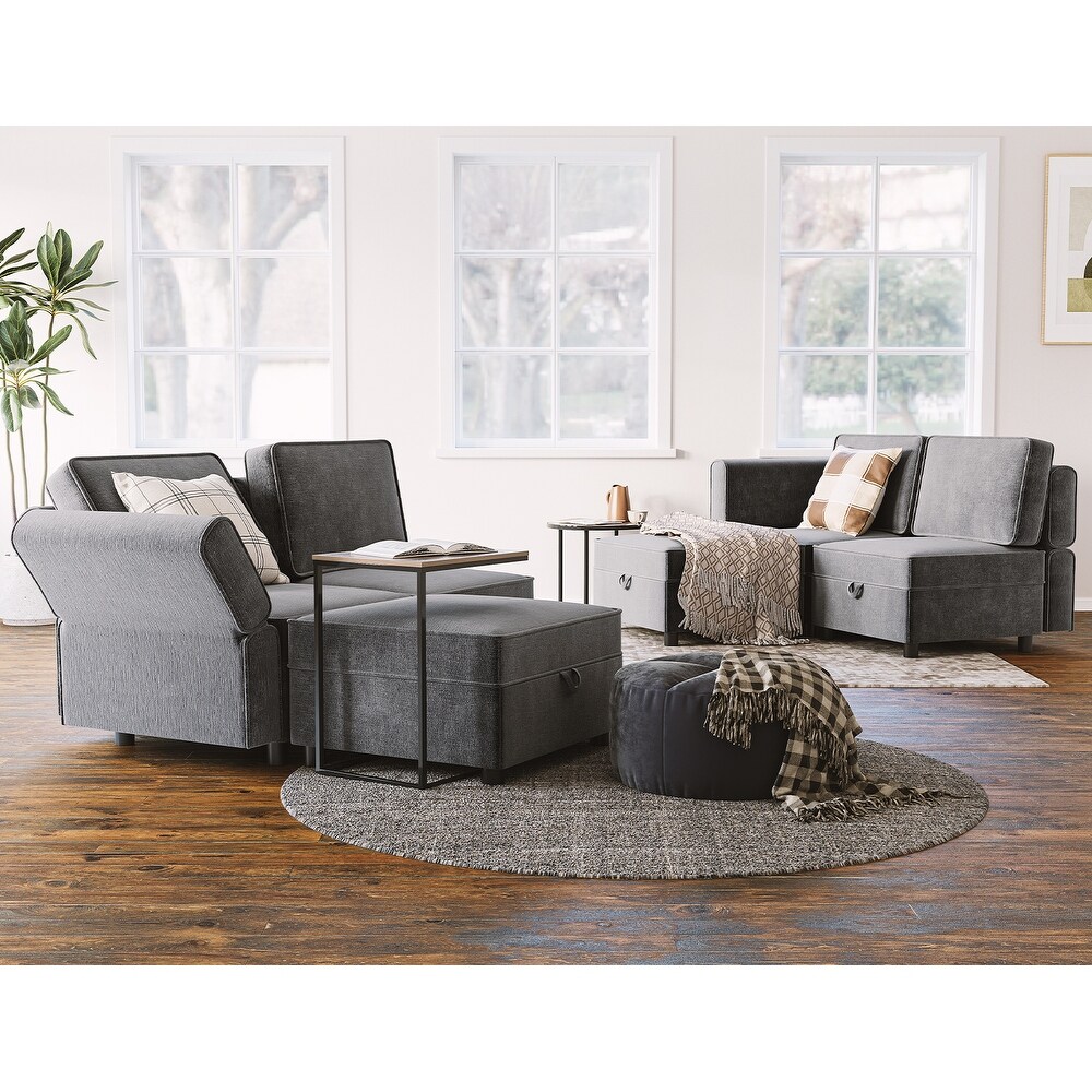 Modern Sectional Sofa with Storage Seats Upholstered Chenille Fabric