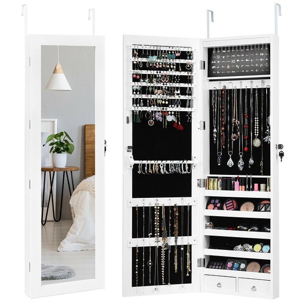 Wall Mounted Lockable Mirror Jewelry Cabinet with LED Light - 4.5