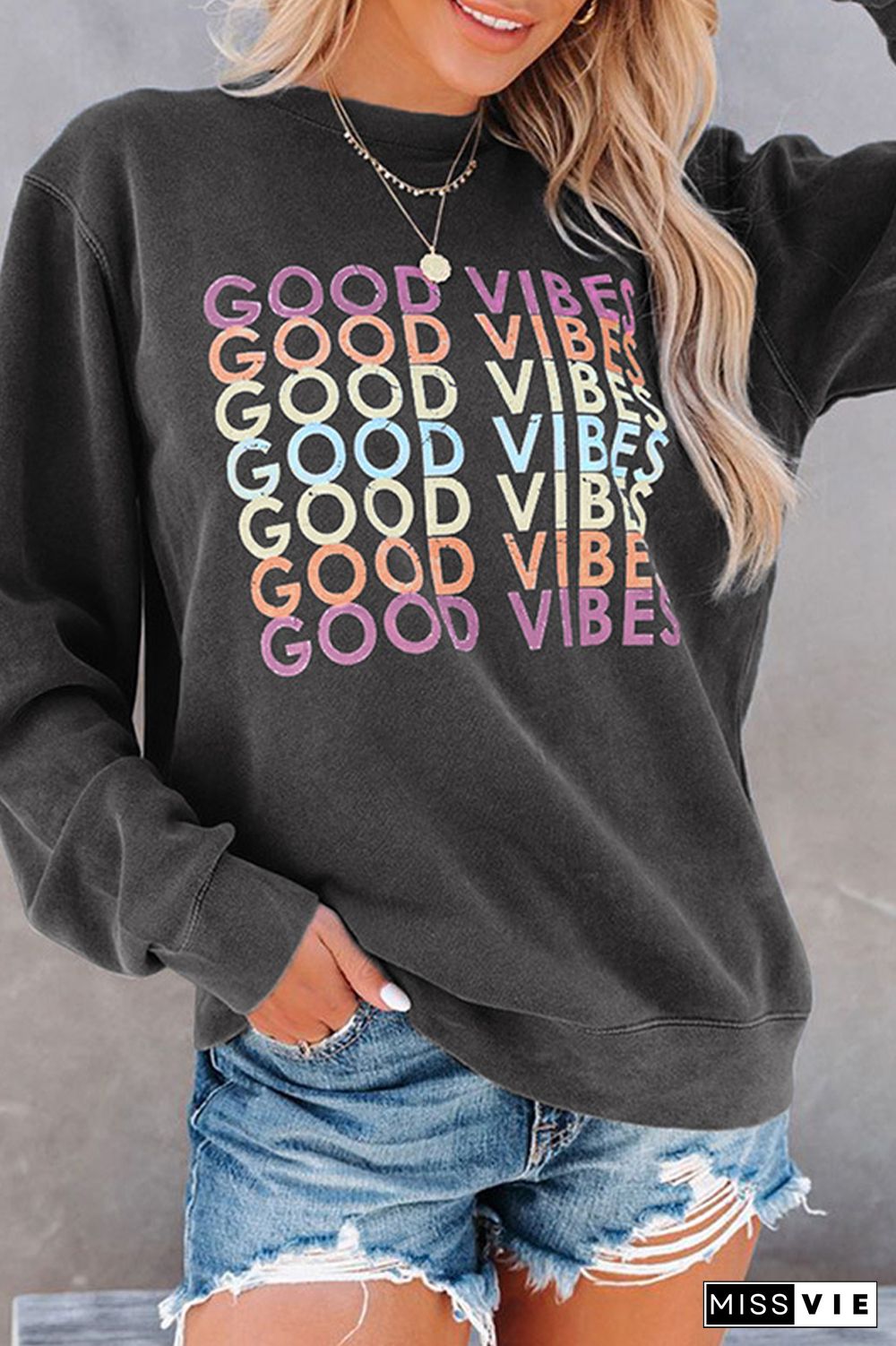 KarliDress Good Vibes Graphic Sweatshirt P12561