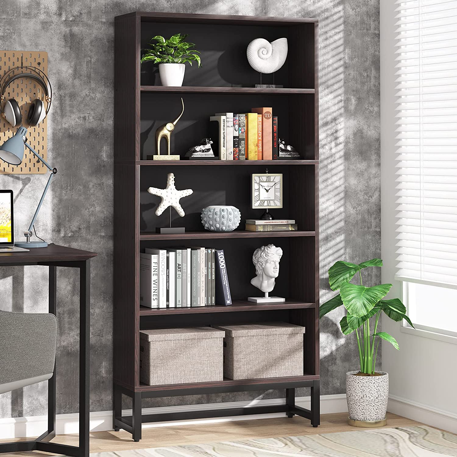 70.8 Bookcase, Large Bookshelf Organizer with 5-Tier Storage Shelves