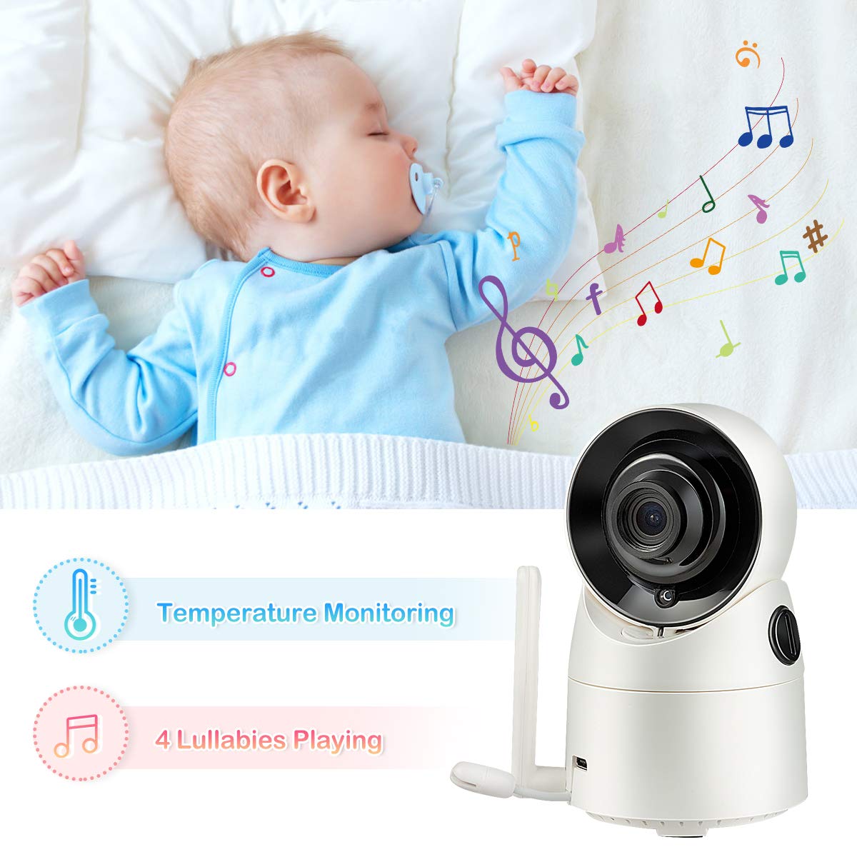 Video Baby Monitor, 3.5'' LCD Display, 2-Way Audio, Support 4 Cams, 1000ft Transmission Range