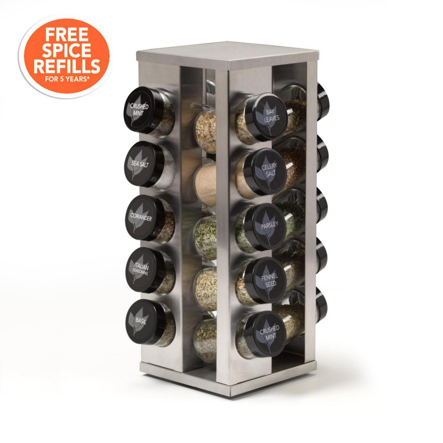 Kamenstein Heritage 20Jar Revolving PreFilled Countertop Spice Rack Organizer Stainless Steel with Free Spice Refills for 5 Years  Crowdfused