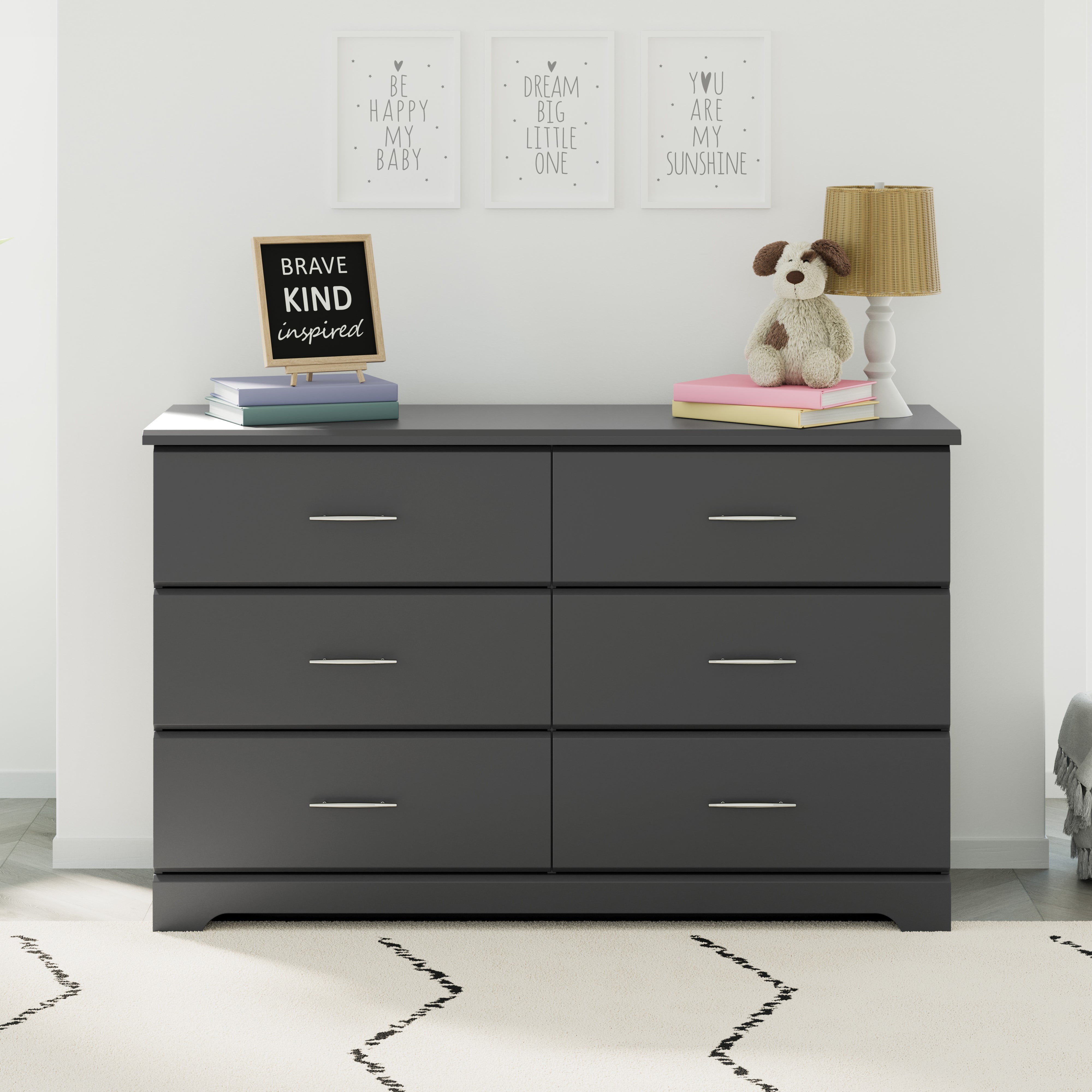 Storkcraft Brookside 6 Drawer Modern Double Dresser Gray