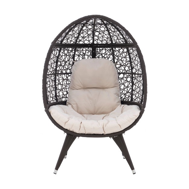 Davis Boho Indoor Outdoor All Weather Wicker Egg Chair With Cushion Brown beige Linon