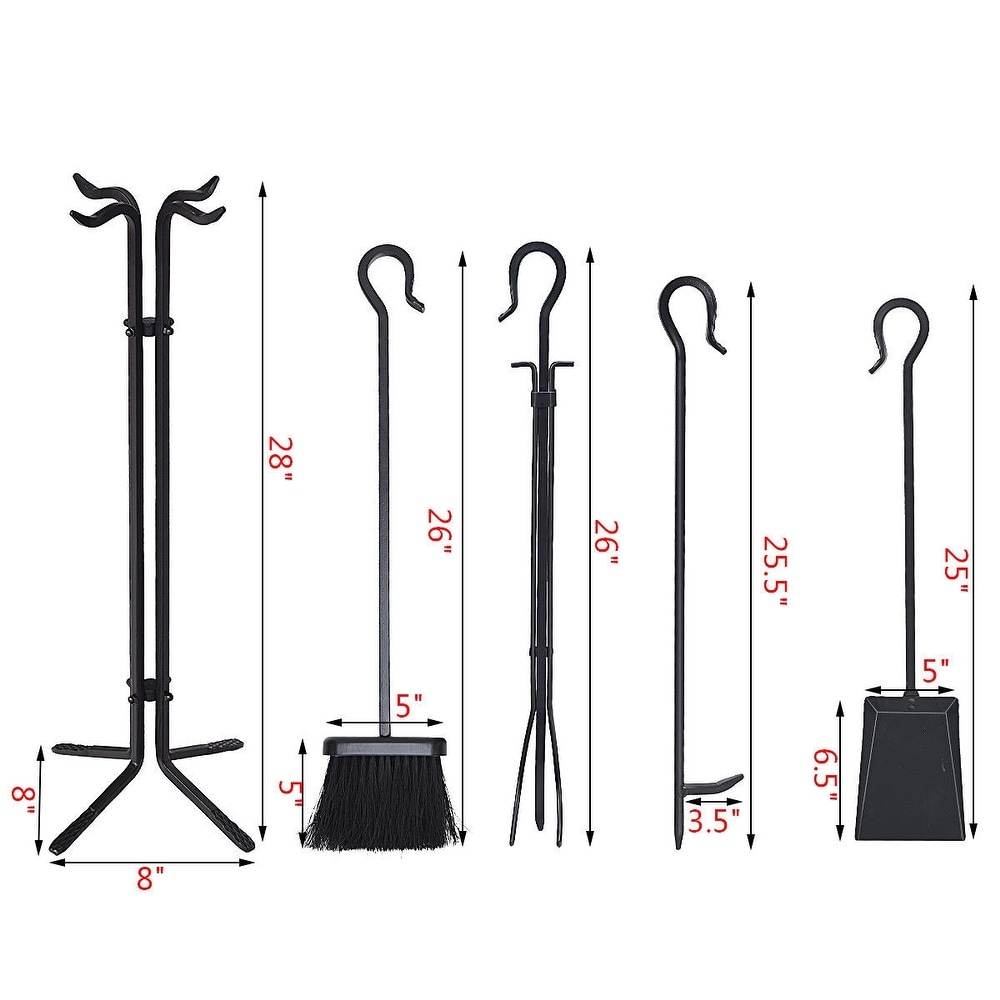 5 Pieces Fireplace Iron Standing Tools Set   base: 8\