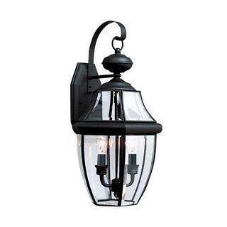 Generation Lighting Lancaster 10 in. W 2-Light Traditional Black Outdoor Wall Lantern Sconce with Clear Beveled Glass 8039-12