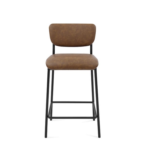 2pcs Pu Faux Leather Bar Stools Pub Barstools Metal Leg Back and Brown