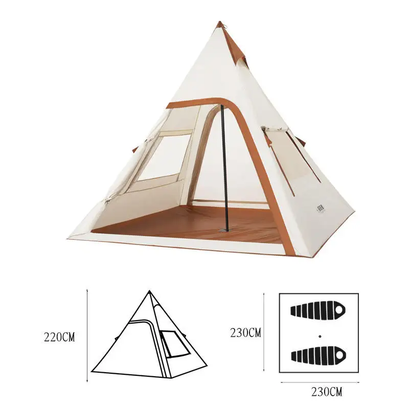 Camping Outdoor Cotton Canvas Adult Indian Teepee Tent 3 4 Persons Luxury Pyramid Tipi Tents Hiking  Large  Glamping For Sale