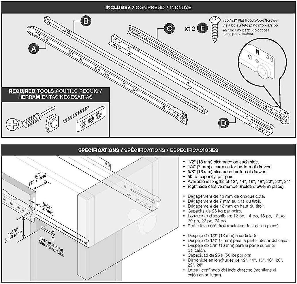 Silent Cold Rolled Plate Bottom Mount Drawer Slide Track (16in/40cm)