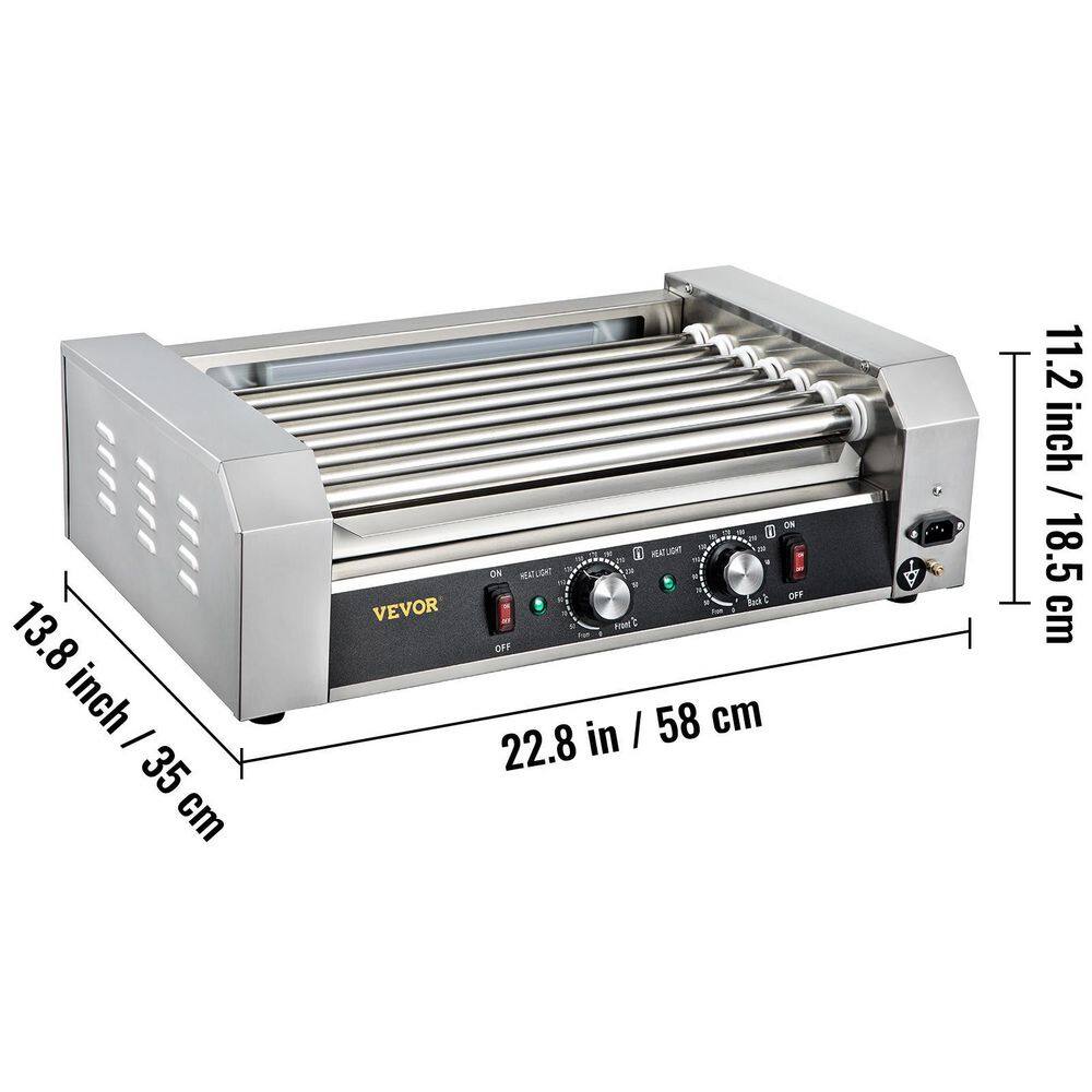 VEVOR 1050-Watt Stainless Steel Cook Warmer Hot Dog Roller 18 Hot Dog 7-Rollers with Dual Temp Control Indoor GrillsSilver GWGRGJBX7110VO39AV1