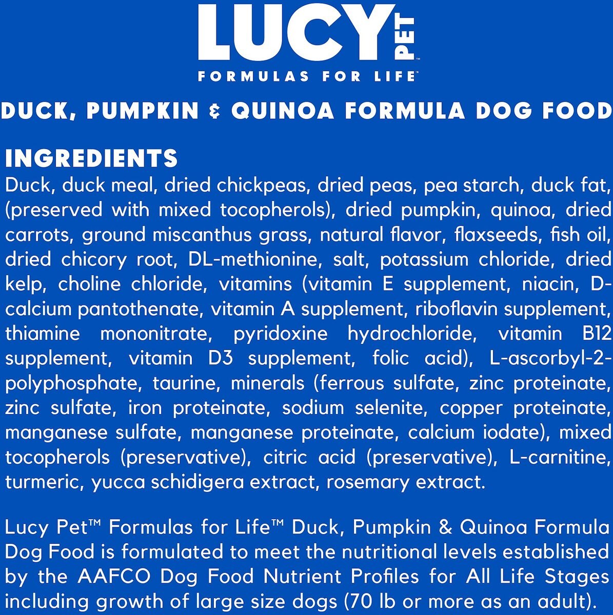 Lucy Pet Products Duck Pumpkin and Quinoa Small Bites Dog Food， 4.5-lbs bag