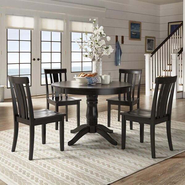 Wilmington II Round Pedestal Base Antique Black 5-Piece Dining Set by iNSPIRE Q Classic