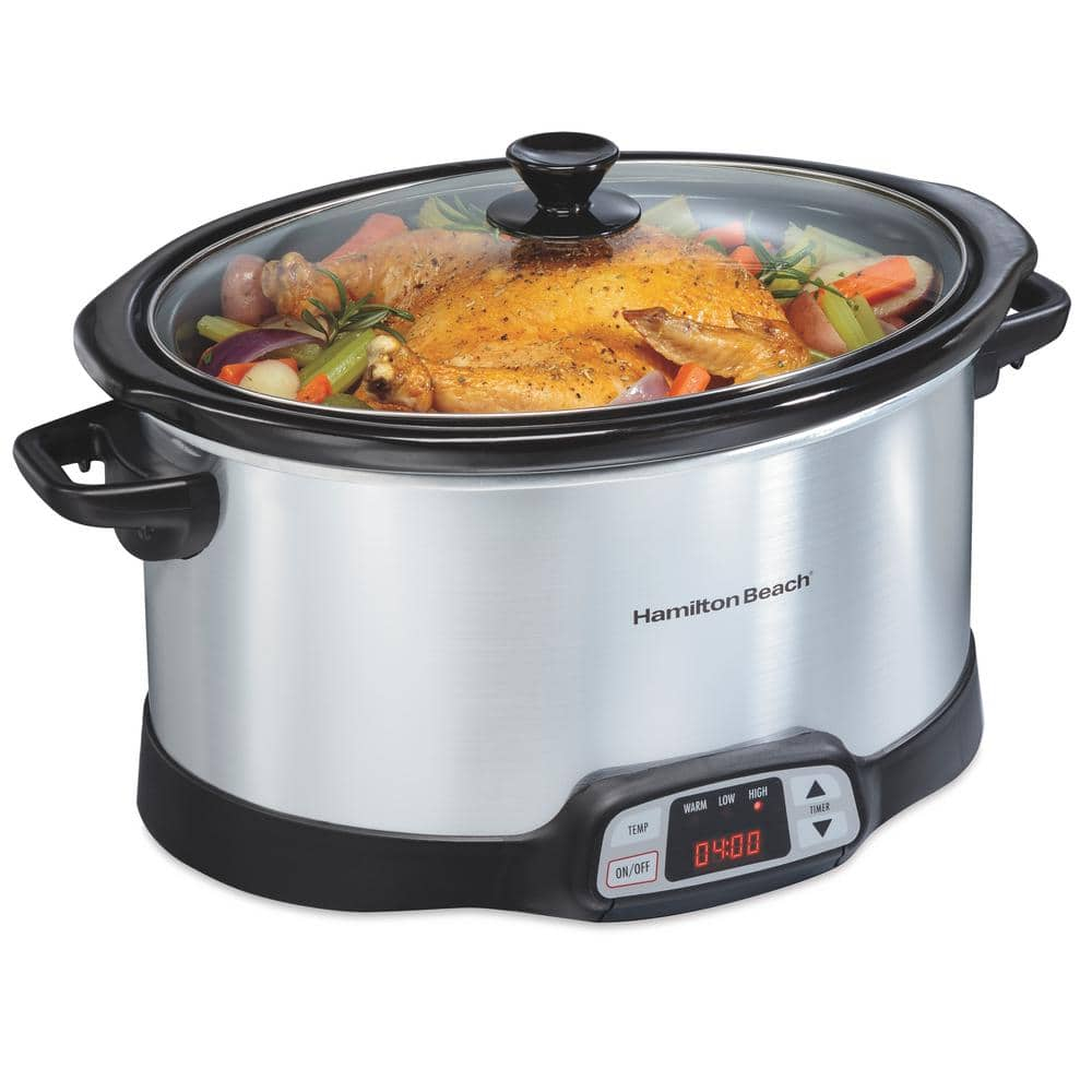 Hamilton Beach 8 Qt. Programmable Stainless Steel Slow Cooker with Built-In Timer and Temperature Settings 33480