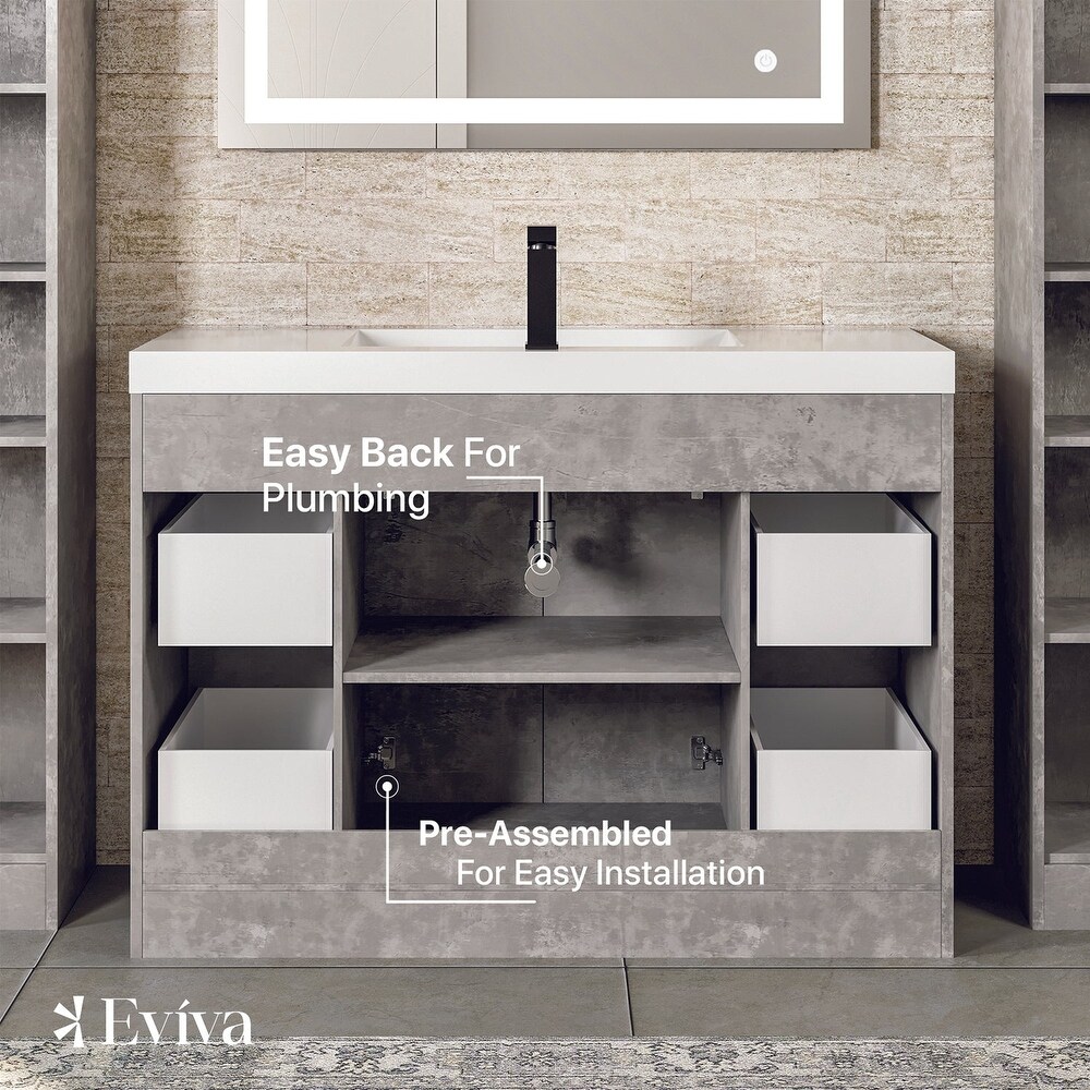 Eviva Lugano 48 inch Cement Gray Modern Bathroom Vanity with White Integrated Acrylic Top