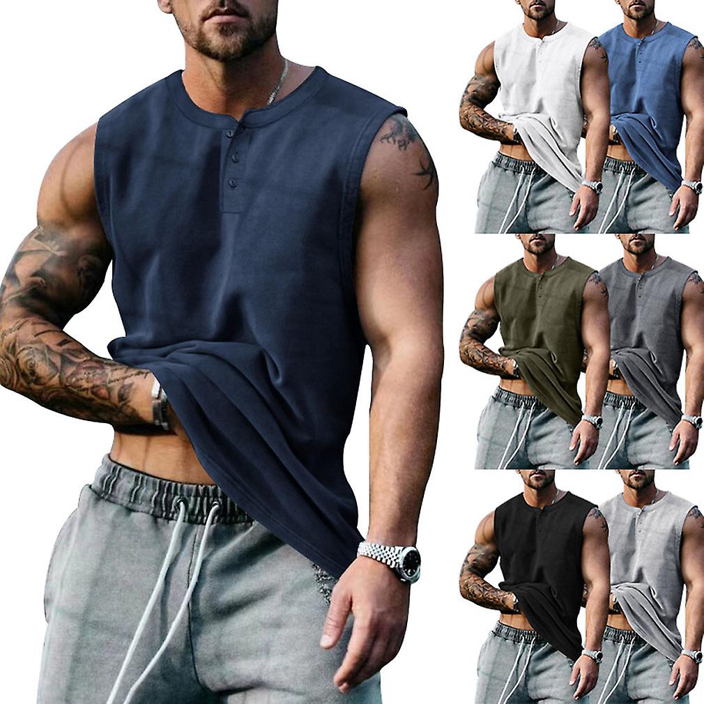 Mens Sleeveless Button Down Shirts Summer Beach Basic Tank Tshirt Tops