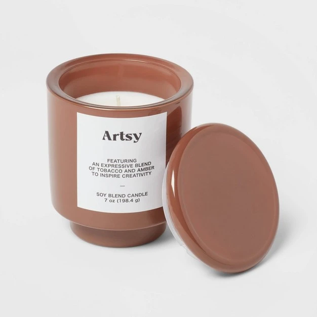 7oz Brown Exterior Painted Glass With Glass Lid Artsy Brown Candle