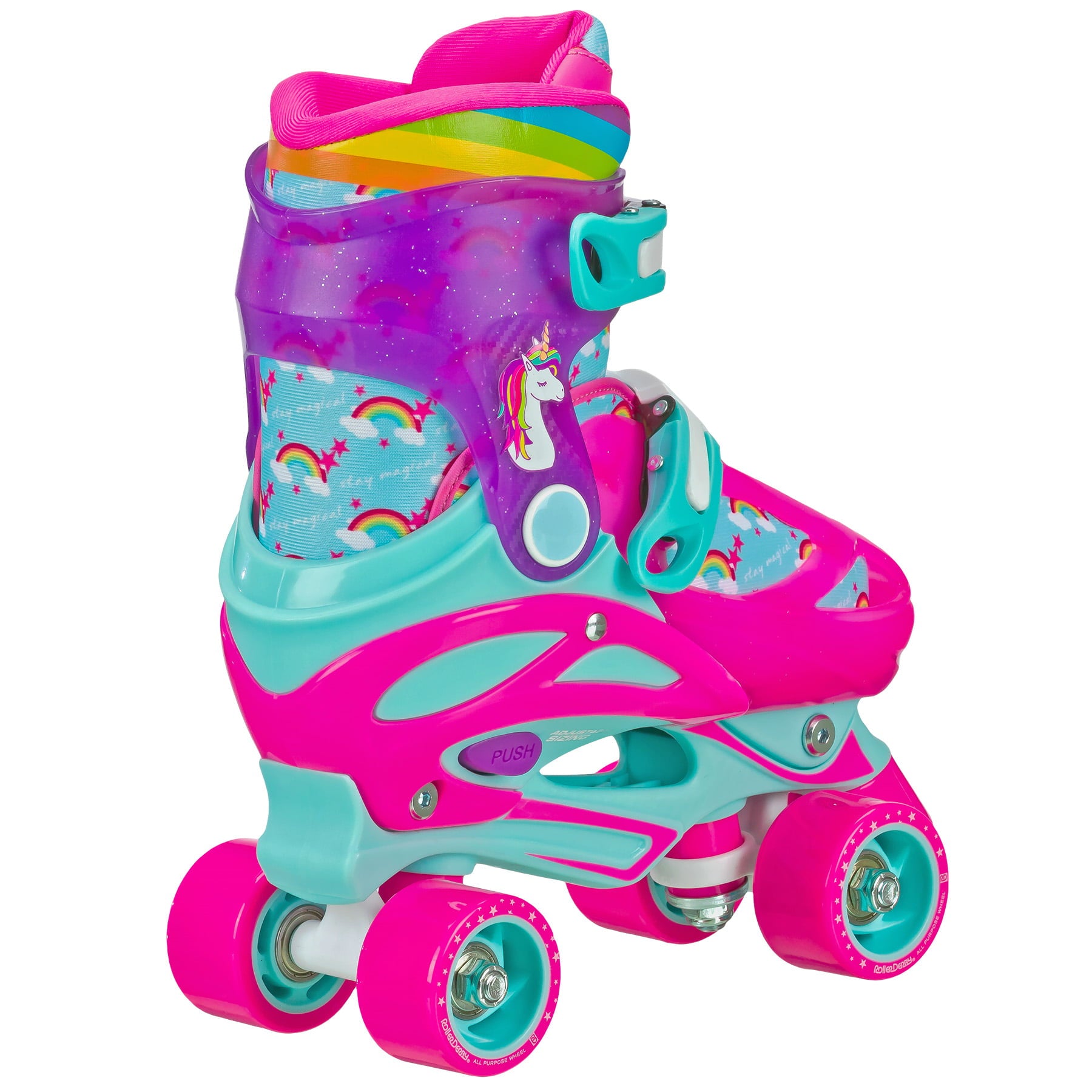 Roller Derby Sprinter Girl's 2-in-1 Quad Roller and Inline Skates Combo， Unicorn (Size 3-6)