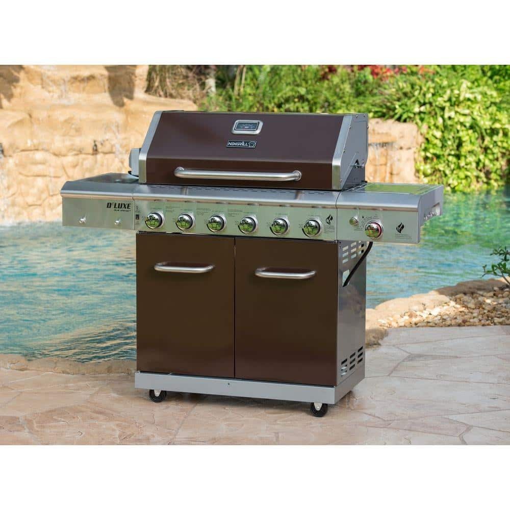 Nexgrill Deluxe 6-Burner Propane Gas Grill in Mocha with Ceramic Searing Side Burner 720-0896E