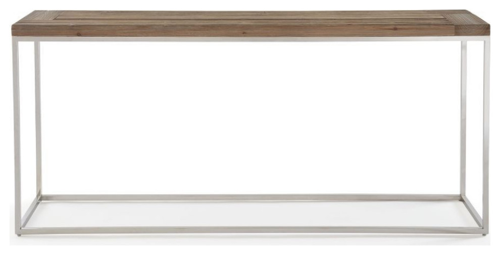 Benzara BM274760 Console Sideboard Table With Wood Top  Chrome Steel leg  Brown   Contemporary   Console Tables   by Uber Bazaar  Houzz