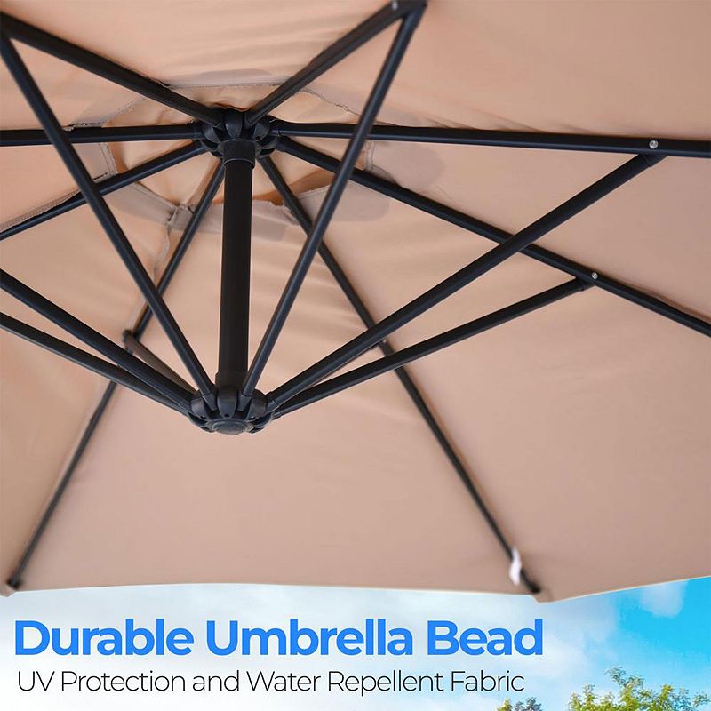 Serenelife 10 Foot Hanging Patio Umbrella With Push Button Tilt， Crank And Base