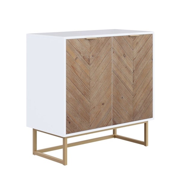 White Frame Brown Rustic Doors Gold Base Free Standing Modern Storage Cabinet for Entryway