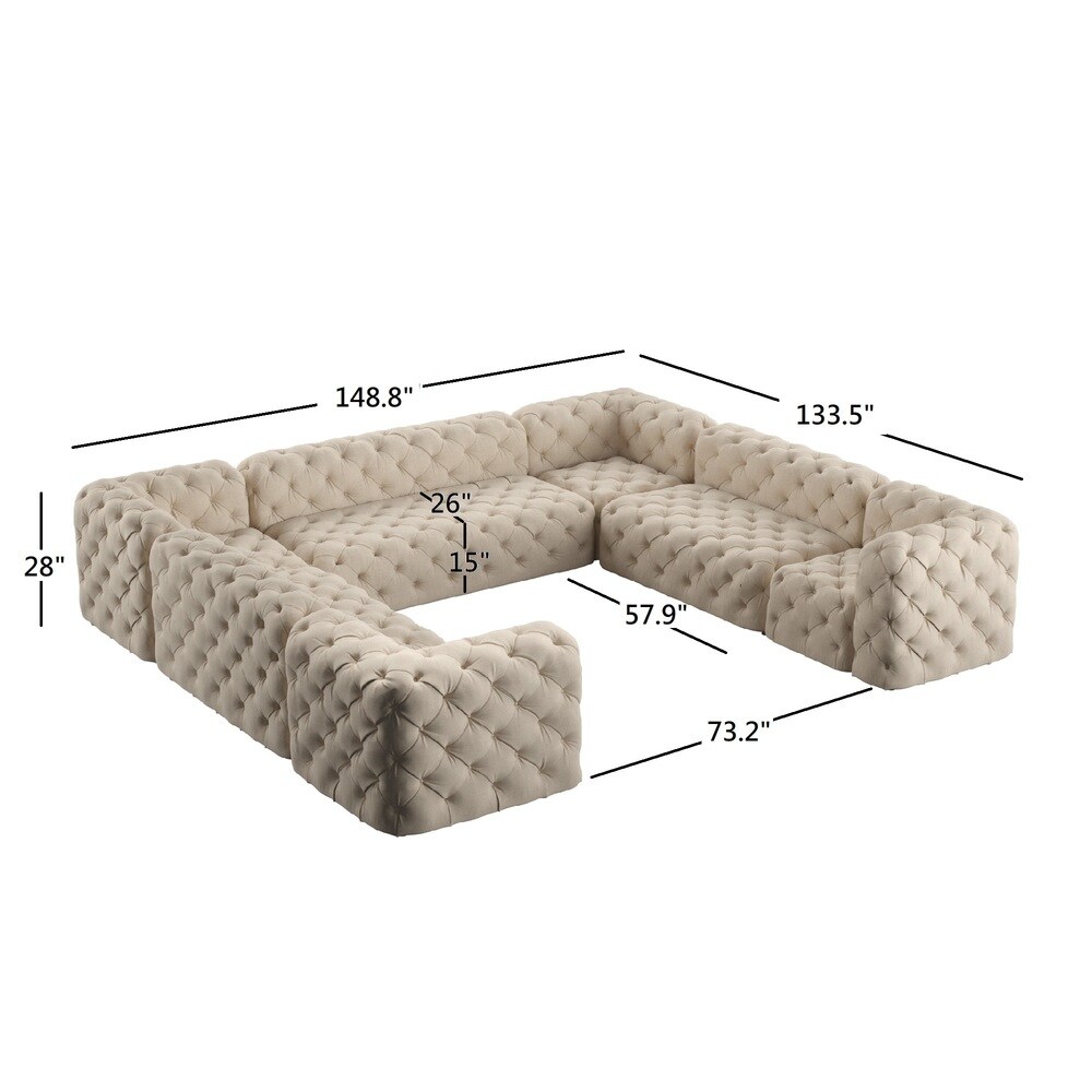 Knightsbridge II Tufted Beige 11 seater U shape Modular Sectional with Arms by iNSPIRE Q Artisan