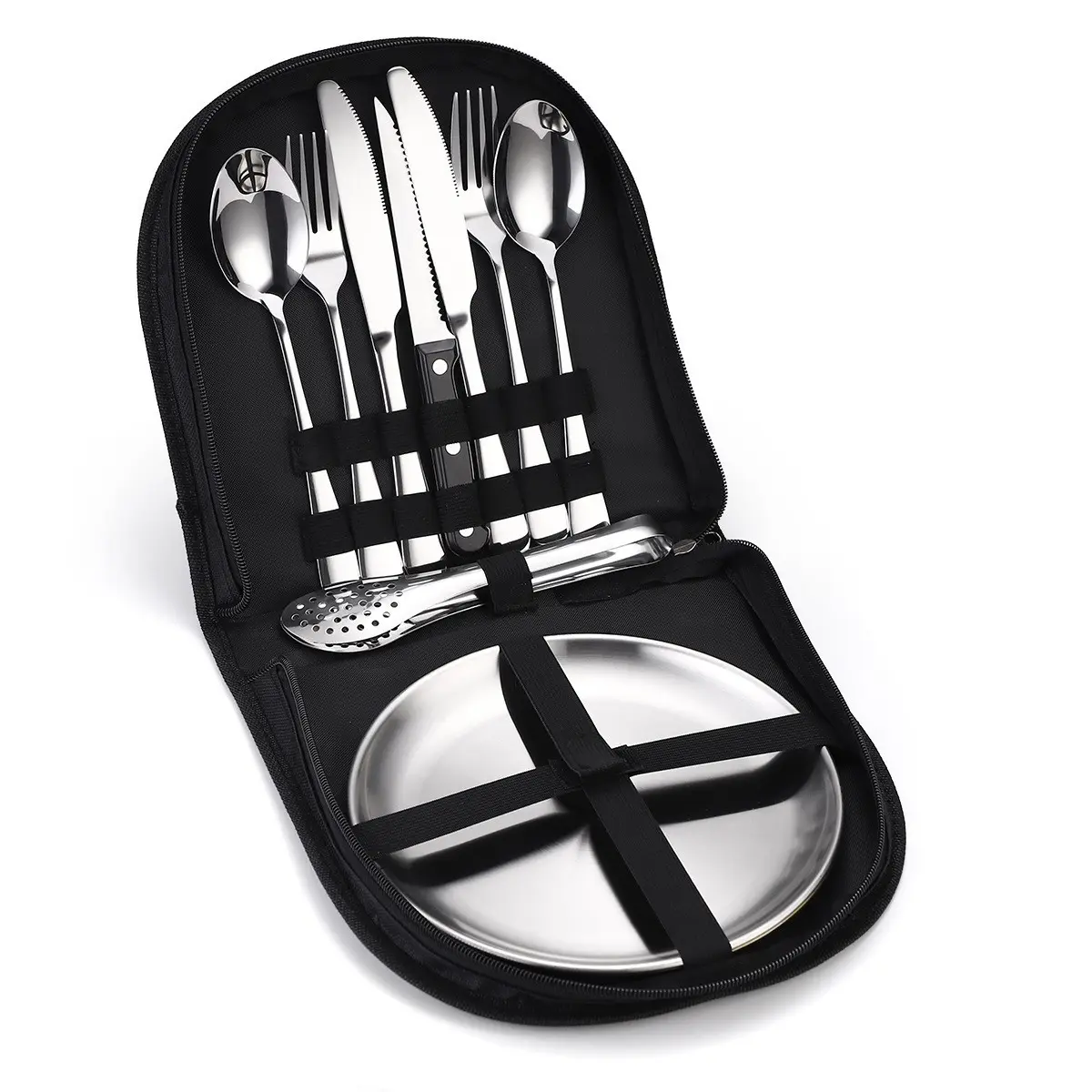 Portable Travel Stainless Steel Cutlery Set Steak Knife fork Spoon Dinner Plate Outdoor Camping Grill Plate Tableware Set