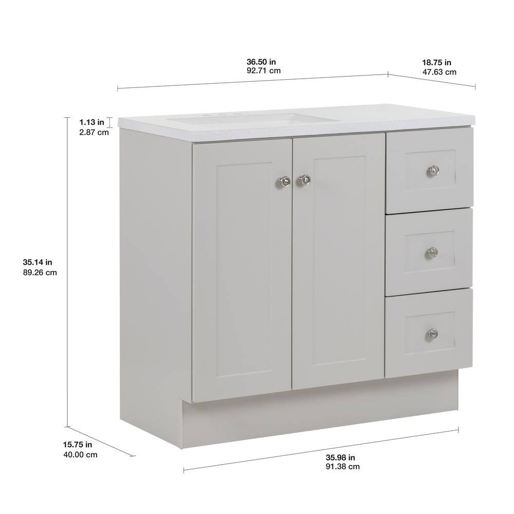 Glacier Bay Bannister 36.5 in. W x 18.75 in. D Bath Vanity in Pearl Gray with Cultured Marble Top in Colorpoint White with Sink BA36P2-PG