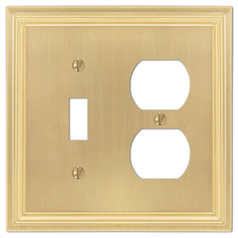 AMERELLE Hallcrest 2 Gang 1-Toggle and 1-Duplex Metal Wall Plate - Satin Brass 98TDSB