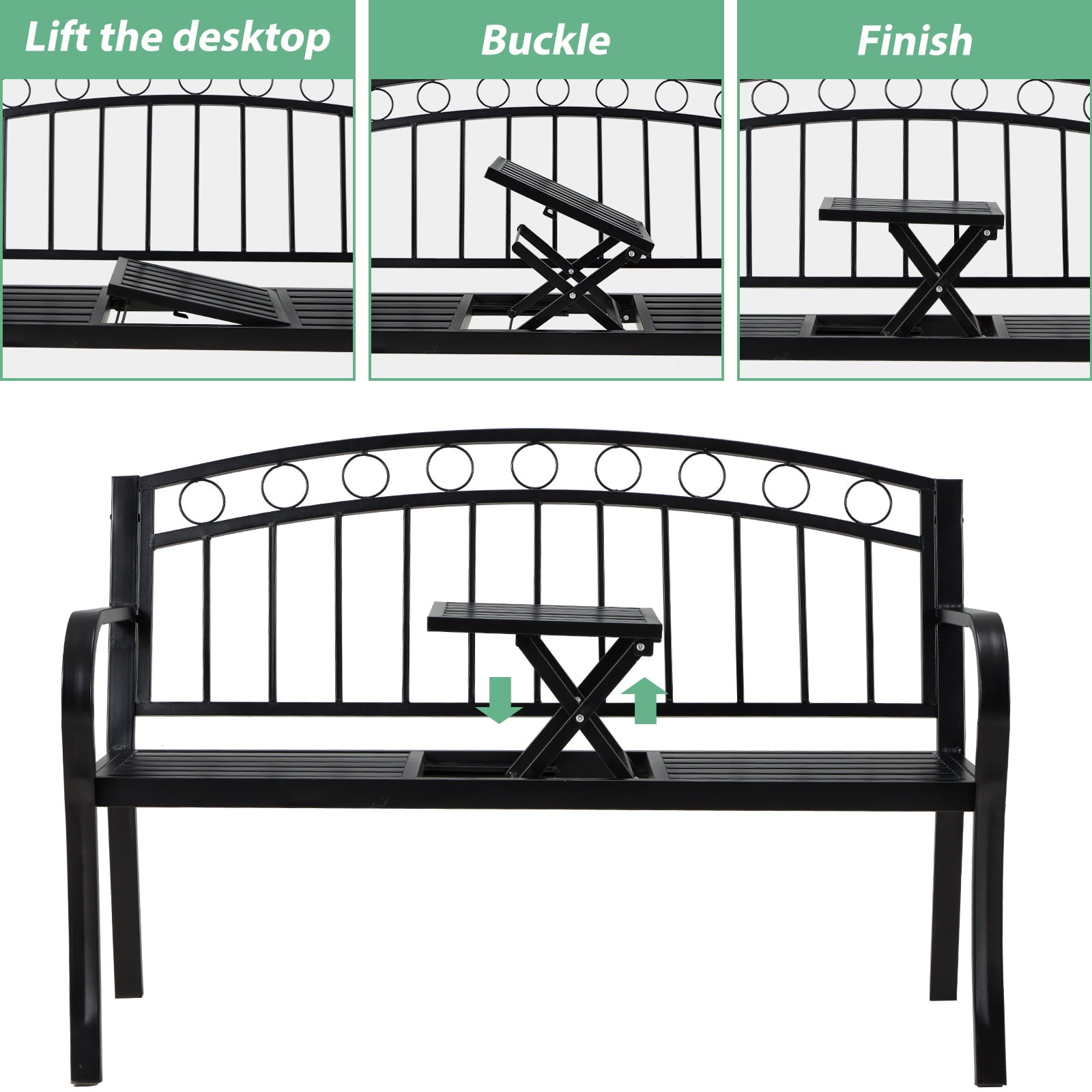 AVAWING Patio Outdoor Steel Garden Bench, Patio Bench, Steel Double Seat for Park Yard