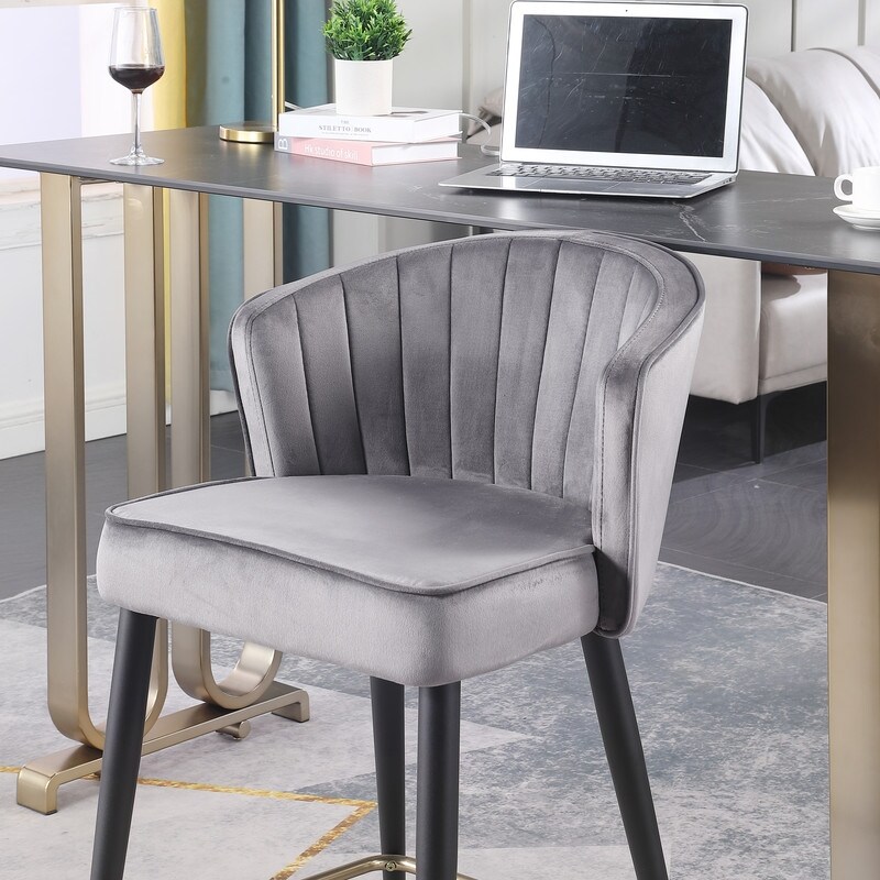 Contemporary Velvet Upholstered Counter Height Stool with Metal Legs