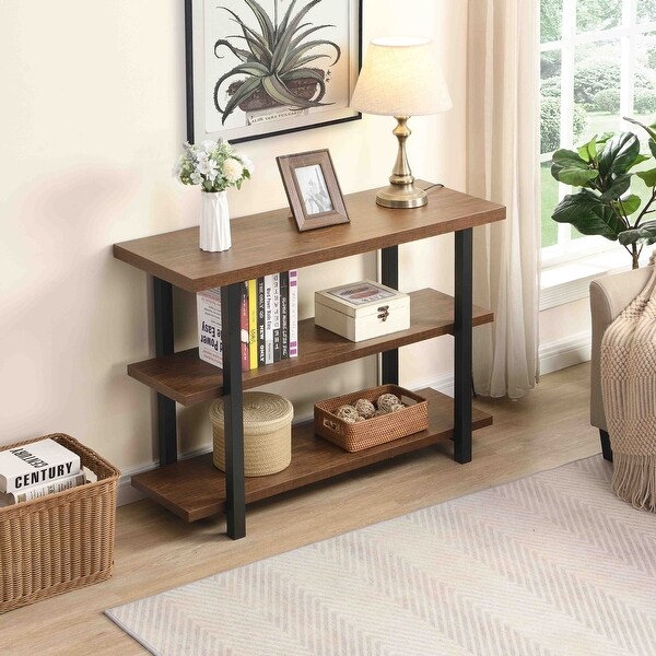 Brown Wood and Metal 3-Tier Console Table