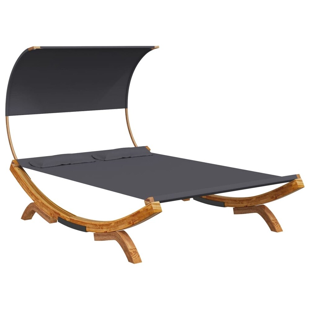 vidaXL Solid Wood Bent Patio Lounge Bed with Canopy Sunbed Anthracite/Cream   65\